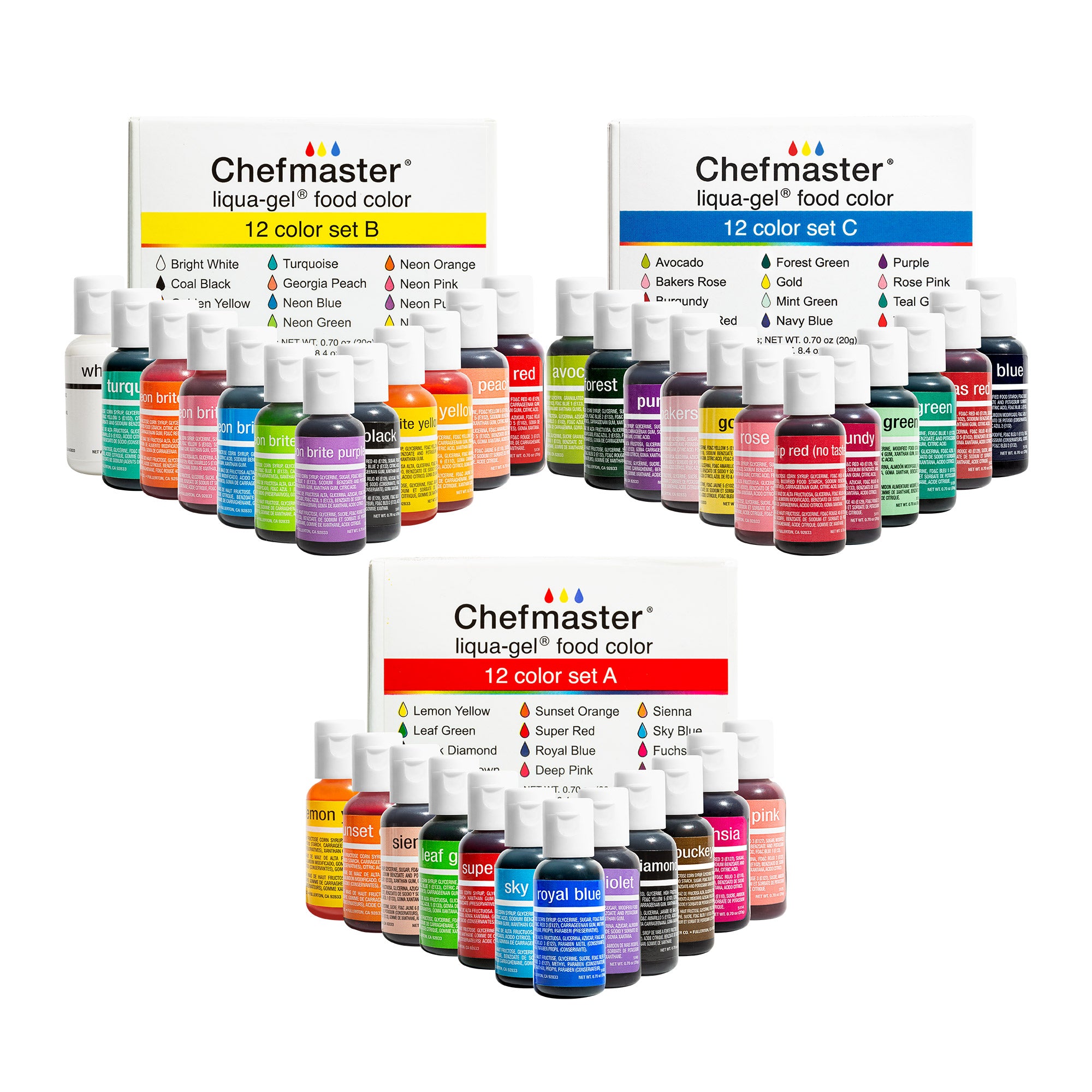 LIQUA-GEL® Complete 36 Color Kit 20ml Food Coloring Version ABC