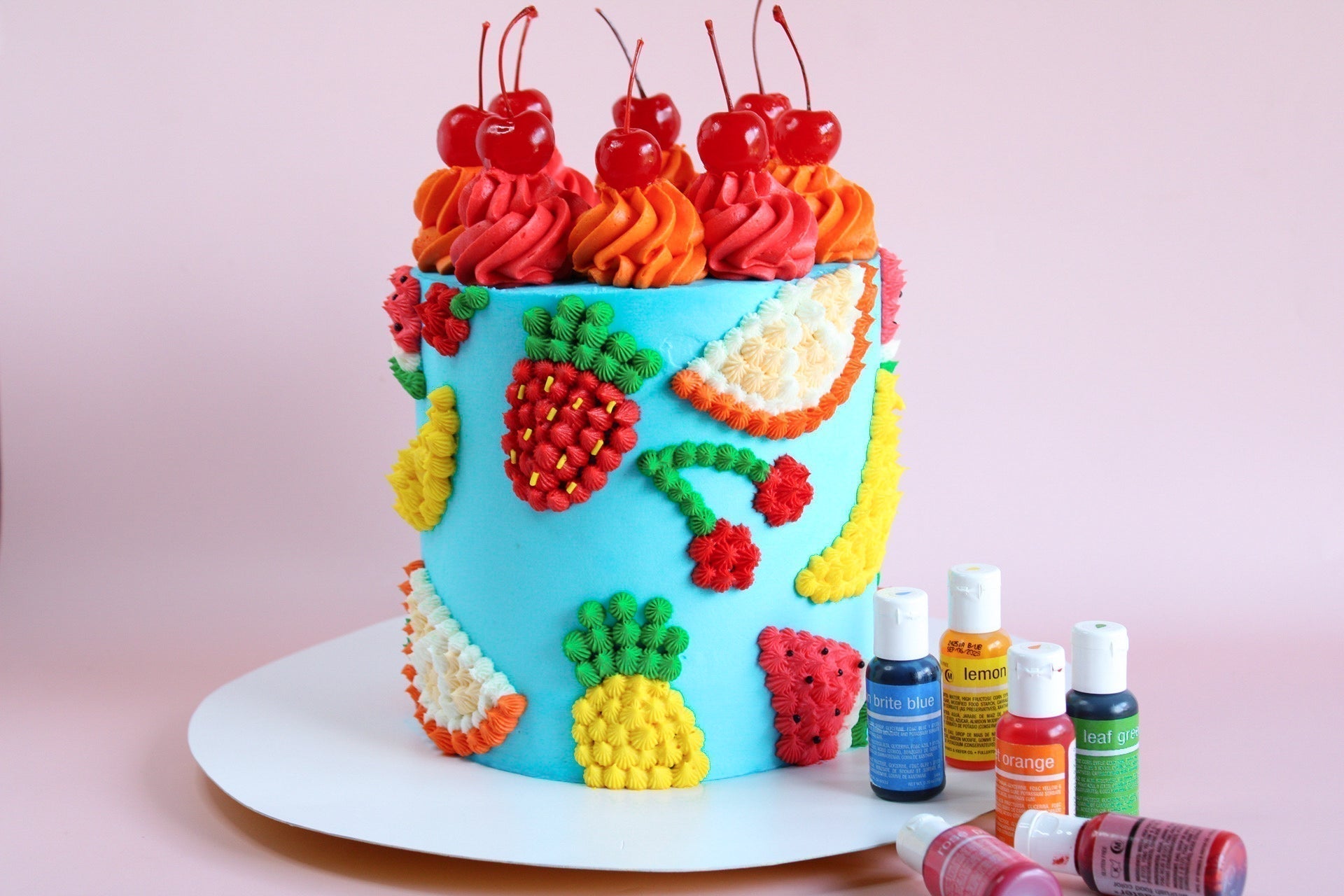 COLORFUL SUMMER CAKE WITH BUTTERCREAM FRUIT