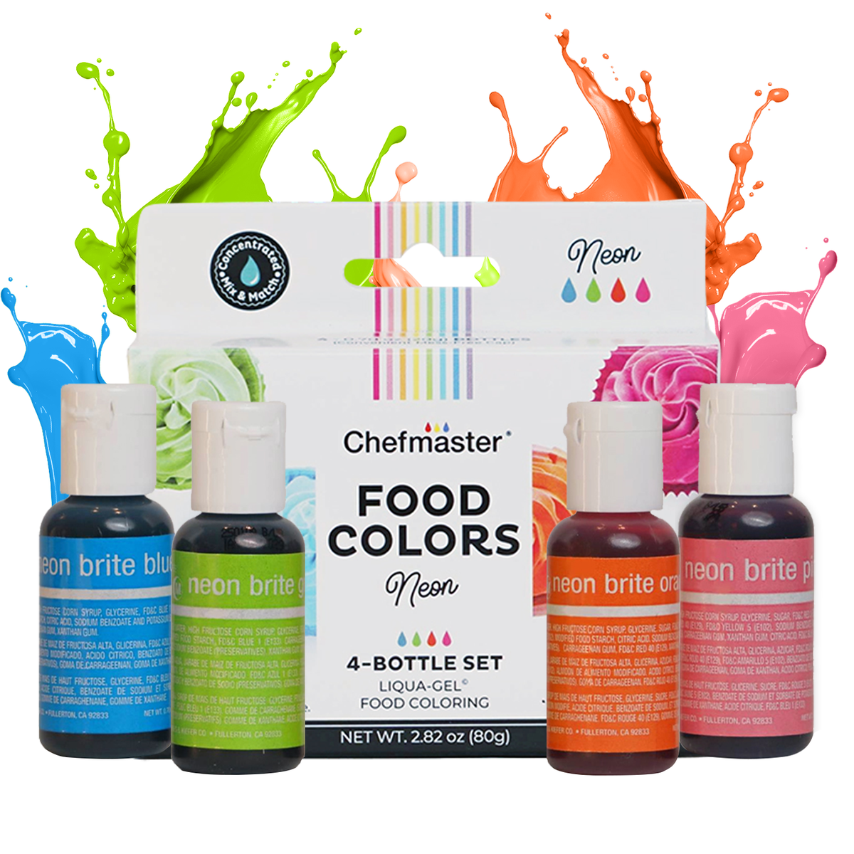 Neon Liqua-Gel® Liquid Food Coloring Kit (20 ml bottles) -  4-color Kit