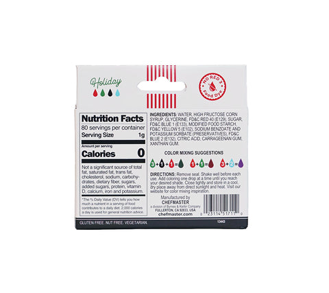 Holiday Liqua-gel® Food Coloring Kit (20ml bottles) - 4-color kit